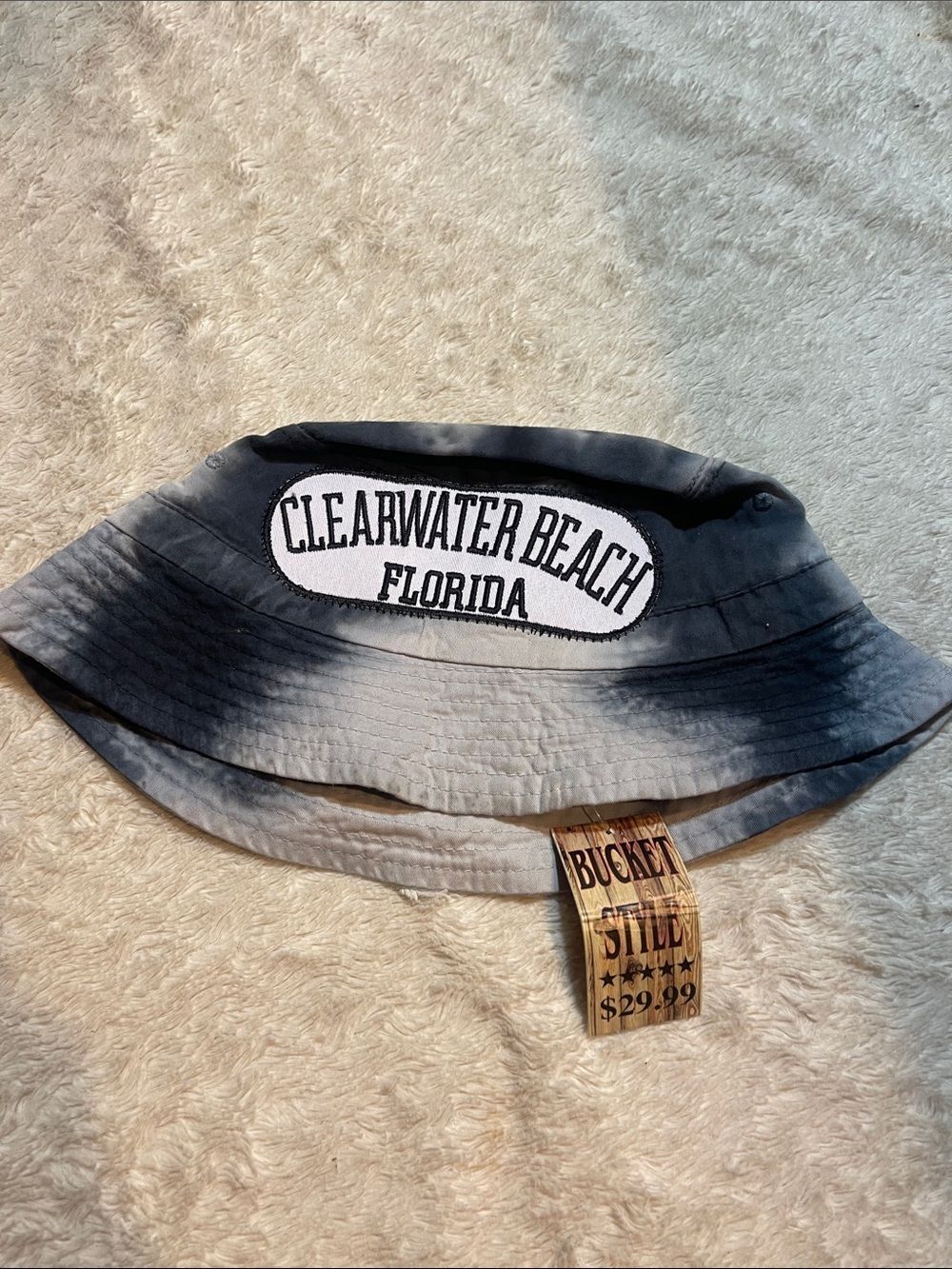 Clearwater Beach Florida Tie-Dye Bucket Hat - Black & Gray NWT